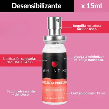 Lubricante Garganta Profunda Desensibilizante 15ml Sen Íntimo – Control y Confort en Sexo Oral
